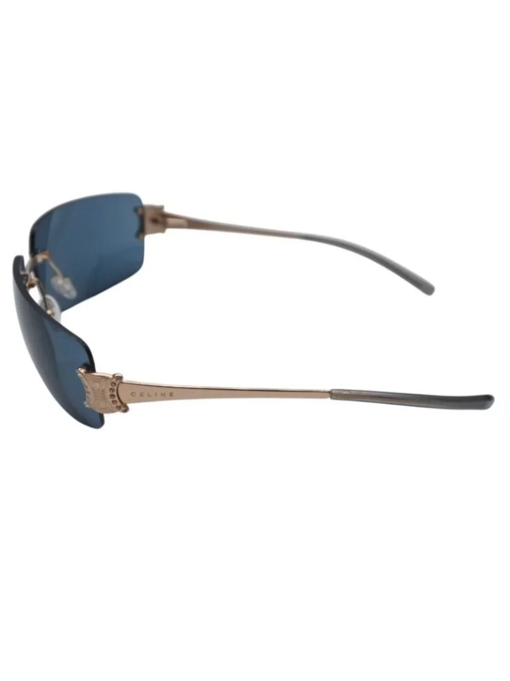 Celine Sunglasses Eyewear SC Triomphe Rhinestone Green Gold